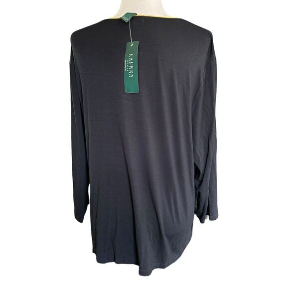 Lauren Ralph Lauren Spliced Blouse Black Gold Trim Sz 3X Classic Rayon Stretch - Picture 3 of 7